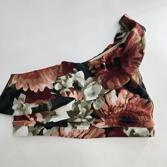 Albion swim icon wave crop one shoulder ruffle floral swim top size Large - Picture 2 of 5